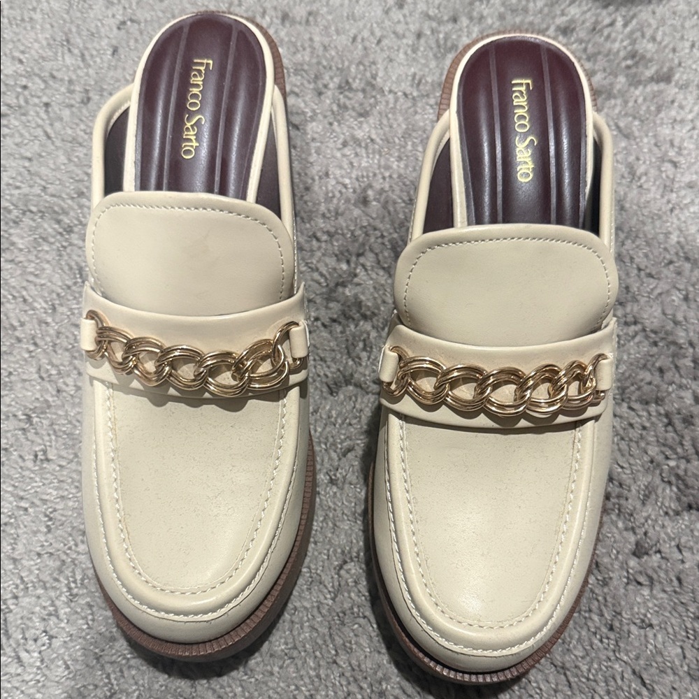 Franco Sarto Beige Loafers with Gold Accent